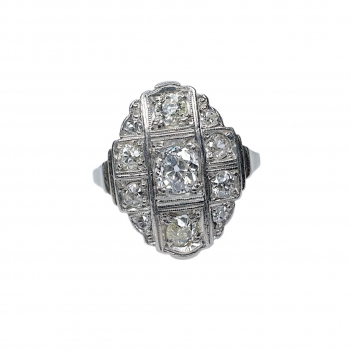 Art Deco zlatý prsten s diamanty 0.64 ct / si, vel. 56, posudek 