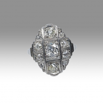 Art Deco zlatý prsten s diamanty 0.64 ct / si, vel. 56, posudek 